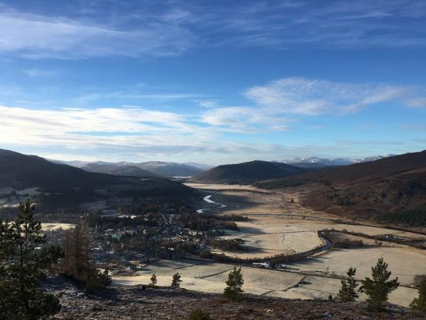 Views from Creag Choinnich looking down at Braemar and the River Dee Rotated